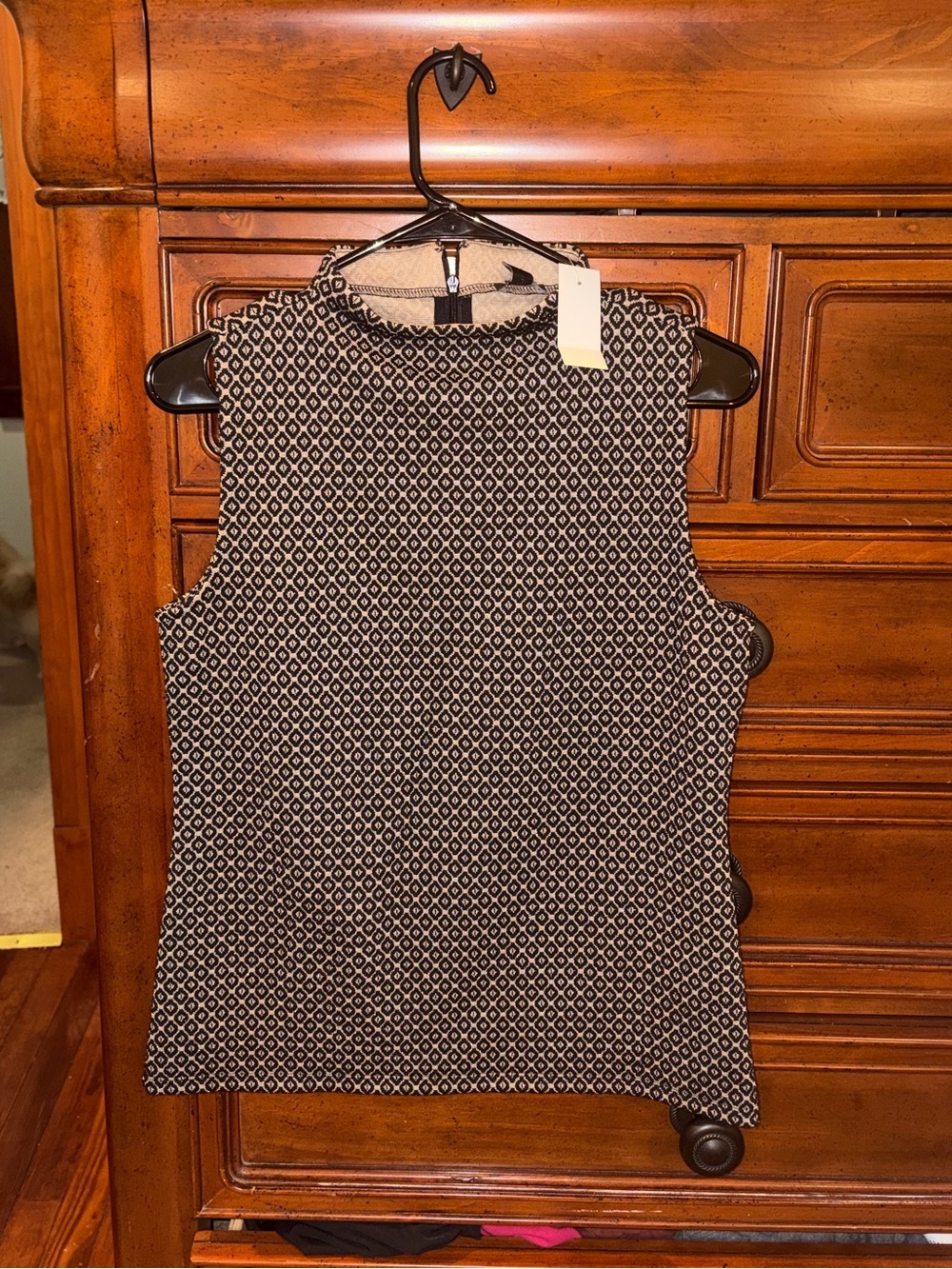 Ann Taylor Geometric Textured Sleeveless Top Black Beige Size S NWT